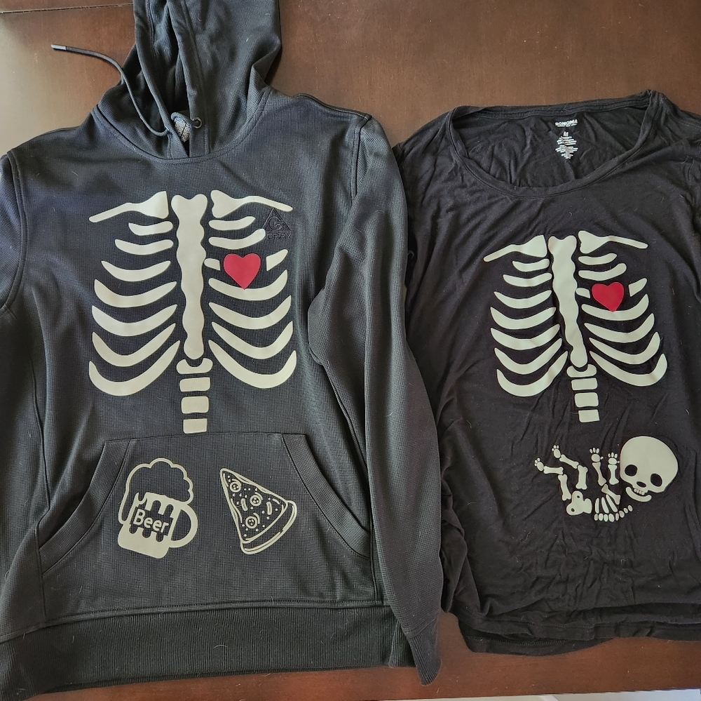Couples pregnancy Halloween skeleton costumes/tops